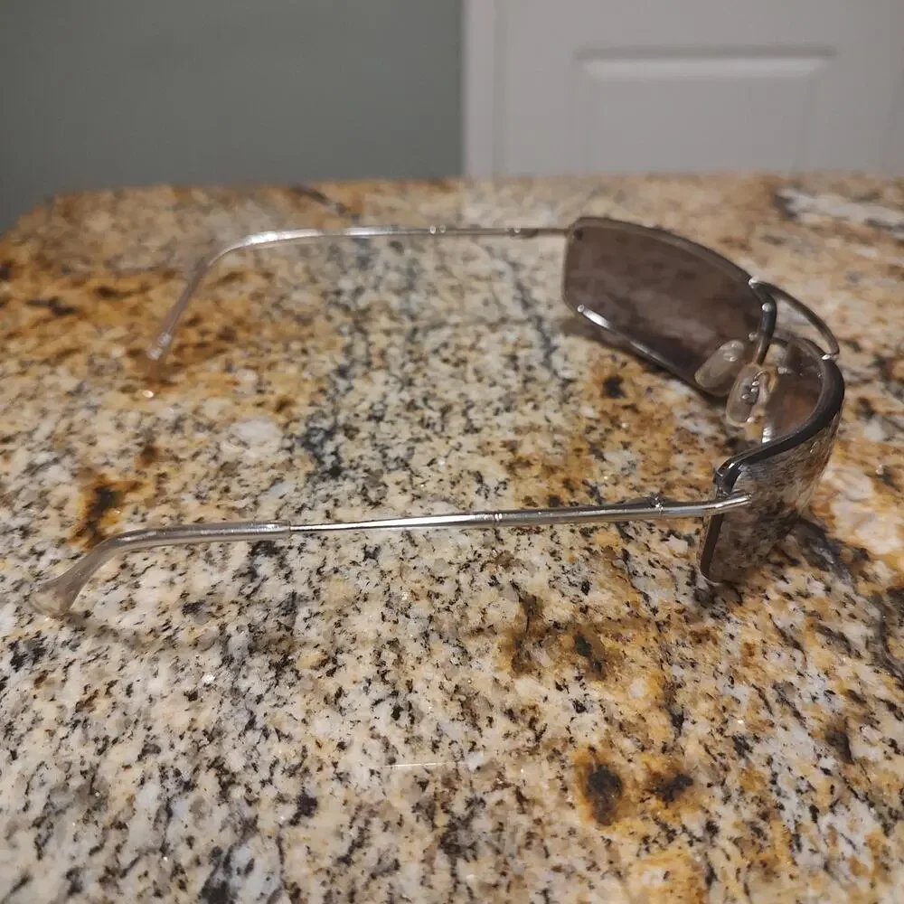 Identity Rimless Sunglasses Mens Silver Gray Shield Design In Italy BM155
